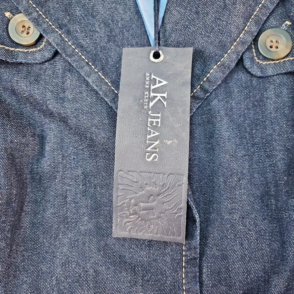 Anne Klein AK Jeans Denim Trench Coat Dress Womens M Blue 3/4 Slv Belted Western